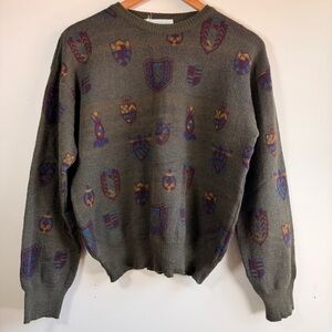 Vintage Patterned Wool Crewneck Sweater